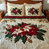 Conjunto de roupa de cama acolchoada de 3 peças - Charme de Poinsétia