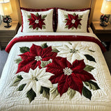 Conjunto de roupa de cama acolchoada de 3 peças - Poisetia de inverno