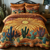 Conjunto de roupa de cama acolchoada de 3 peças - Nascer do Sol no Cacto
