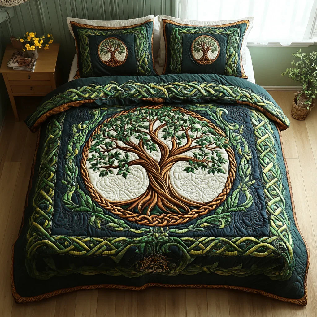 Conjunto de roupa de cama acolchoada de 3 peças - Árvore da Vida