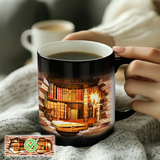 Caneca Cerâmica com Estante de Livros Mágica e Efeito de Calor