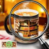 Caneca Cerâmica com Estante de Livros Mágica e Efeito de Calor