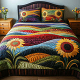 Conjunto de roupa de cama acolchoada de 3 peças - Sonhos de Girassóis no Campo