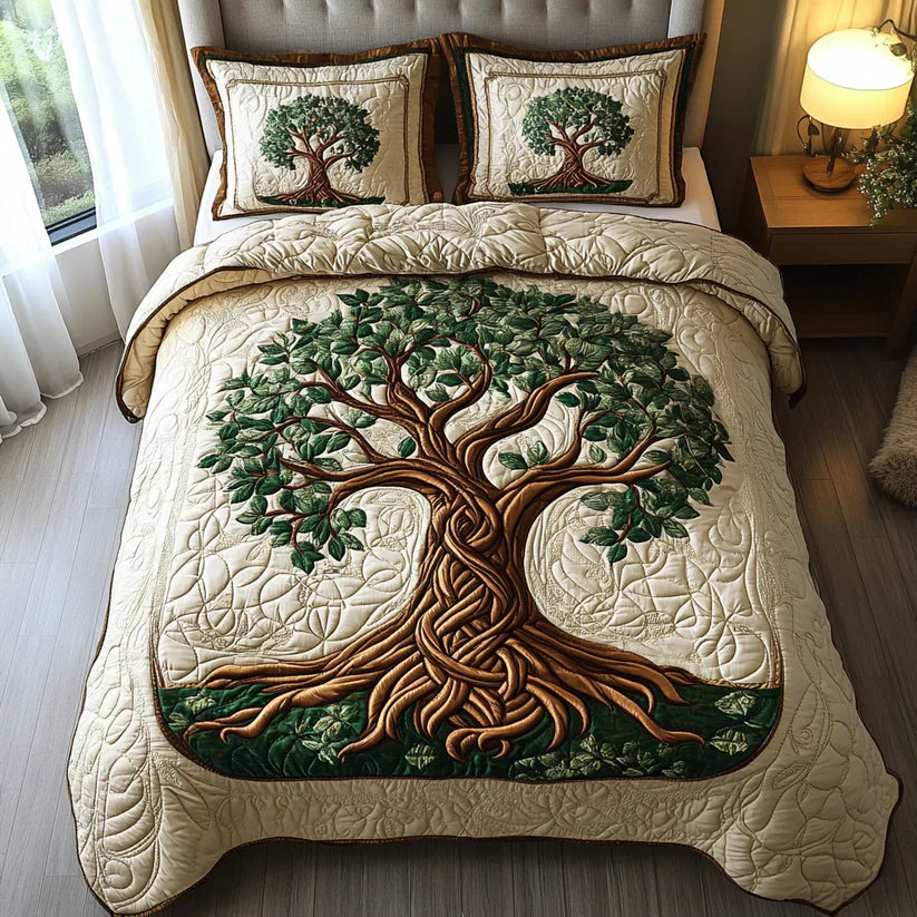 Conjunto de roupa de cama acolchoada de 3 peças - Árvore da Vida
