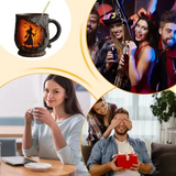 Caneca Artesanal 3D de Halloween – com Design de Bruxa e Gato