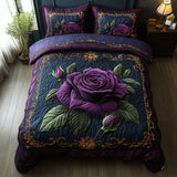 Conjunto de roupa de cama acolchoada de 3 peças - Rosa Roxa