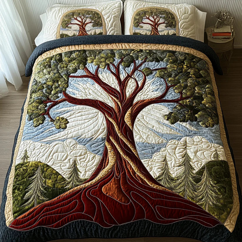 Conjunto de roupa de cama acolchoada de 3 peças - Árvore da Vida