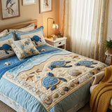 Conjunto de roupa de cama acolchoada de 3 peças Ondas do Oceano