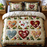 Conjunto de roupa de cama acolchoada de 3 peças - Corações Apaixonados
