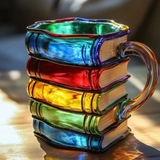 Caneca Artesanal Colorida com Tema de Livros
