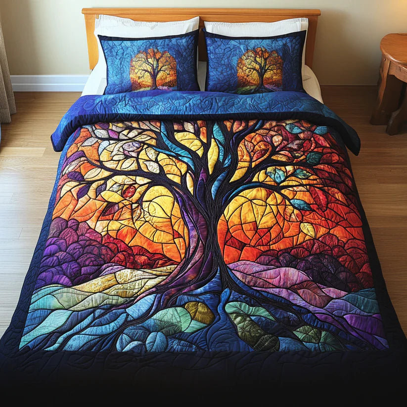 Conjunto de roupa de cama acolchoada de 3 peças - Árvore da Vida