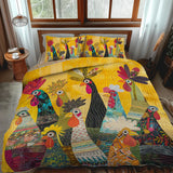 Conjunto de roupa de cama acolchoada de 3 peças - Galos do Amanhecer
