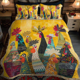 Conjunto de roupa de cama acolchoada de 3 peças - Galos do Amanhecer